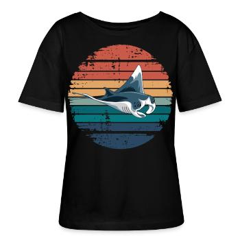 Manta Ray Retro Vintage Ocean Animal Sea Lover - Stanley/Stella Relaxed Rundhals Frauen Bio-T-Shirt SERENA - Schwarz - Vorne - Anna (173cm)