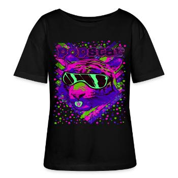 Pop star néon chats illustration - T-shirt bio à col rond SERENA Stanley/Stella Femme - noir - Devant - Anna (173cm)