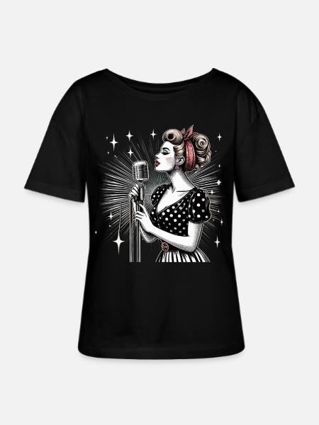 Rockabilly Sängerin Frau Mikrofon Mikro Geschenk - Stanley/Stella Relaxed Rundhals Frauen Bio-T-Shirt SERENA - Schwarz