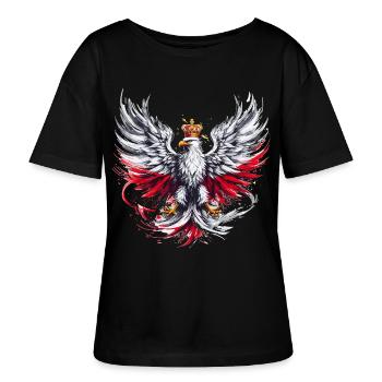 Poland Polska Polish Red White Eagle Golden Crown - Stanley/Stella SERENA Relaxed Women’s Organic Round Neck T-shirt - black - Front - Anna (173cm)