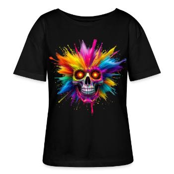 Bunter Totenkopf mit Farbexplosion - Stanley/Stella Relaxed Rundhals Frauen Bio-T-Shirt SERENA - Schwarz - Vorne - Anna (173cm)