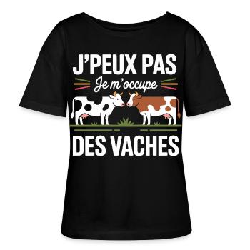 J’peux pas je m’occupe des vaches humour campagne - T-shirt bio à col rond SERENA Stanley/Stella Femme - noir - Devant - Anna (173cm)