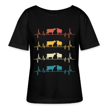 Retro Koeien Hartslag Koe Cadeau - Stanley/Stella Relaxed vrouwen bio-T-shirt met ronde hals SERENA - zwart - Voor - Anna (173cm)