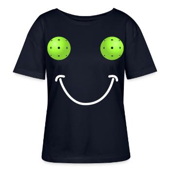 Visage Heureux Pickleball - T-shirt bio à col rond SERENA Stanley/Stella Femme - marine - Devant - Anna (173cm)