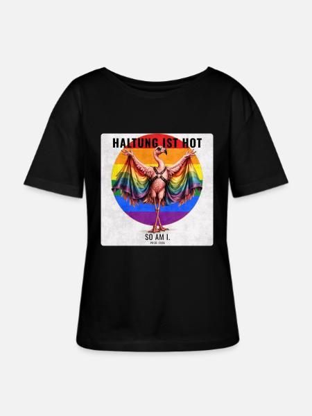 LGBTQ Pride Flamingo Rainbow Design - Stanley/Stella Relaxed Rundhals Frauen Bio-T-Shirt SERENA - Schwarz