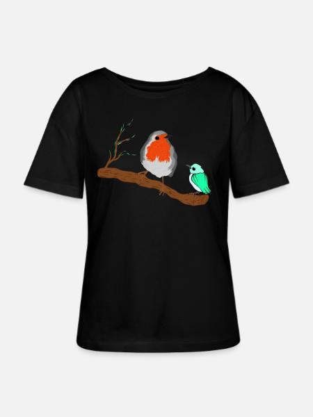 Vögel Rotkehlchen auf Zweig - Stanley/Stella Relaxed Rundhals Frauen Bio-T-Shirt SERENA - Schwarz