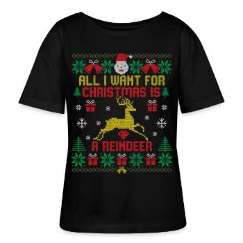 All I want is a reindeer funny ugly Christmas - Stanley/Stella SERENA Relaxed Women’s Organic Round Neck T-shirt - black - Front - Anna (173cm)