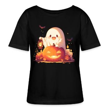 halloween spöke spöke pumpa lykta gåva - Ledig ekologisk T-shirt med rund hals SERENA dam från Stanley/Stella - svart - Fram - Anna (173cm)