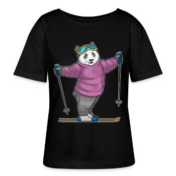 Panda Skifahrer Ski Wintersport - Stanley/Stella Relaxed Rundhals Frauen Bio-T-Shirt SERENA - Schwarz - Vorne - Anna (173cm)
