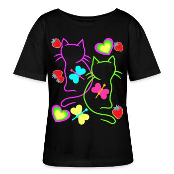 Chats rétro fraise été des années 80 chat vintage - T-shirt bio à col rond SERENA Stanley/Stella Femme - noir - Devant - Anna (173cm)