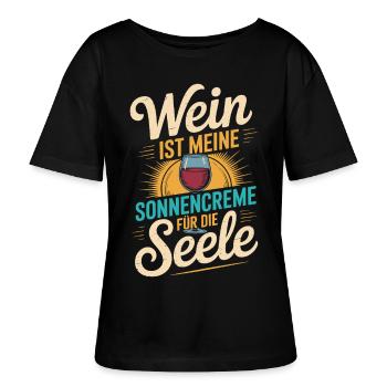 Wein als Sonnencreme der Seele - Stanley/Stella Relaxed Rundhals Frauen Bio-T-Shirt SERENA - Schwarz - Vorne - Anna (173cm)