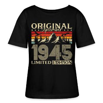 80. Geburtstag Vintage September Jahrgang 1945  - Stanley/Stella Relaxed Rundhals Frauen Bio-T-Shirt SERENA - Schwarz - Vorne - Anna (173cm)