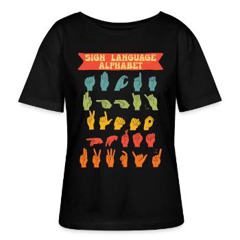 ASL Gebärdensprache Sign Language Alphabet - Stanley/Stella Relaxed Rundhals Frauen Bio-T-Shirt SERENA - Schwarz - Vorne - Anna (173cm)