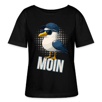 Moin - Möwe mit Sonnenbrille - Stanley/Stella Relaxed Rundhals Frauen Bio-T-Shirt SERENA - Schwarz - Vorne - Anna (173cm)