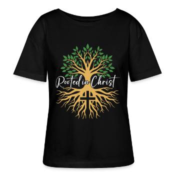 Rooted in Christ – Baum & Kreuz Glaube - Stanley/Stella Relaxed Rundhals Frauen Bio-T-Shirt SERENA - Schwarz - Vorne - Anna (173cm)