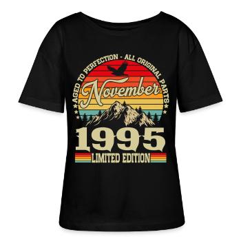 Vintage November 1995 Jahrgang Retro Geburtstag - Stanley/Stella Relaxed Rundhals Frauen Bio-T-Shirt SERENA - Schwarz - Vorne - Anna (173cm)