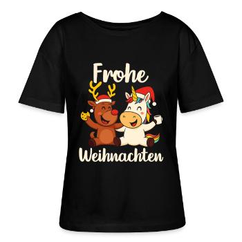 Frohe Weihnachten Einhorn Rentier Heilig Abend - Stanley/Stella Relaxed Rundhals Frauen Bio-T-Shirt SERENA - Schwarz - Vorne - Anna (173cm)