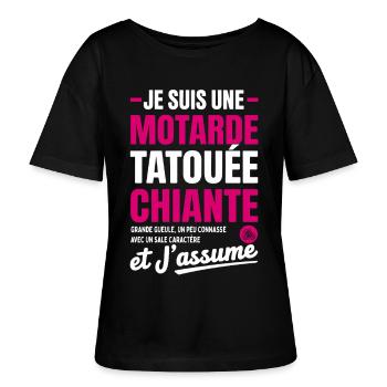 Motarde Tatouée Chiante Humour Moto pour Femme - T-shirt bio à col rond SERENA Stanley/Stella Femme - noir - Devant - Anna (173cm)