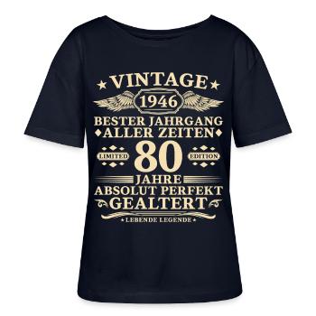 80 Years Perfectly Aged 1946 Vintage - Stanley/Stella SERENA Relaxed Women’s Organic Round Neck T-shirt - navy - Front - Anna (173cm)
