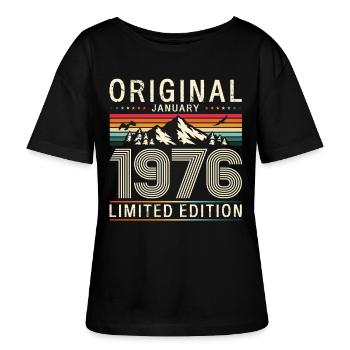 50. Geburtstag Original Januar Jahrgang 1976 - Stanley/Stella Relaxed Rundhals Frauen Bio-T-Shirt SERENA - Schwarz - Vorne - Anna (173cm)
