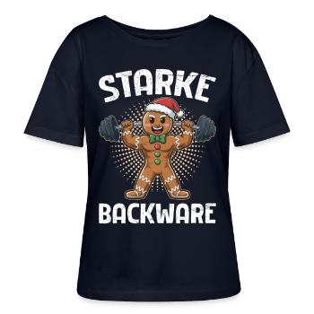 Gingerbread Man STARKE BACKWARE Funny - Stanley/Stella SERENA Relaxed Women’s Organic Round Neck T-shirt - navy - Front - Anna (173cm)