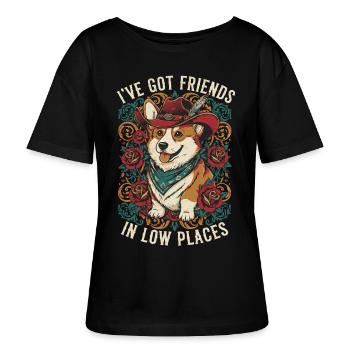 Cowboy Corgi Dog - Stanley/Stella SERENA Relaxed Women’s Organic Round Neck T-shirt - black - Front - Anna (173cm)
