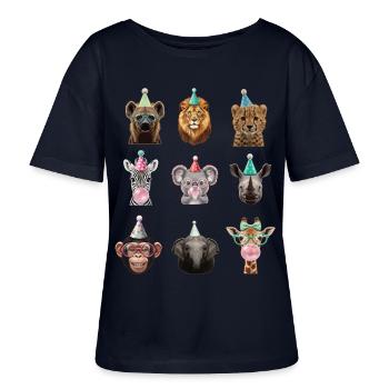 Animals Zoo Party Jungle Safari Zoo Birthday - Stanley/Stella SERENA Relaxed Women’s Organic Round Neck T-shirt - navy - Front - Anna (173cm)