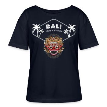 Bali Island of the Gods Barong Mask Ubud Rangda - Stanley/Stella SERENA Relaxed Women’s Organic Round Neck T-shirt - navy - Front - Anna (173cm)