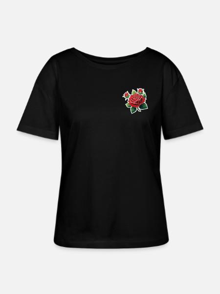 Rote Rose – Rockabilly - Stanley/Stella Relaxed Rundhals Frauen Bio-T-Shirt SERENA - Schwarz