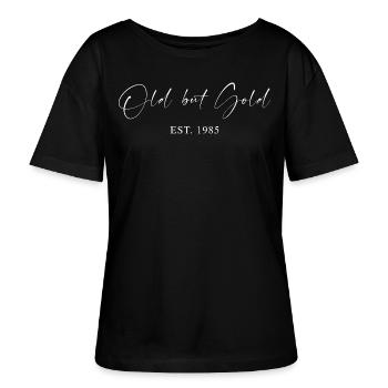 Vieux mais or Est. 1985 script typographie cadeau - T-shirt bio à col rond SERENA Stanley/Stella Femme - noir - Devant - Anna (173cm)