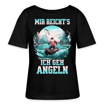 Angeln Angler Boot Wasser Fisch Natur Berge - Stanley/Stella Relaxed Rundhals Frauen Bio-T-Shirt SERENA - Schwarz - Vorne - Anna (173cm)