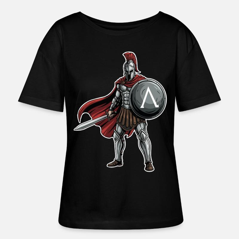Hoplitisches Spartanisches Lambda-Schild-Schwert-Maskottchen - Stanley/Stella Relaxed Rundhals Frauen Bio-T-Shirt SERENA - Schwarz