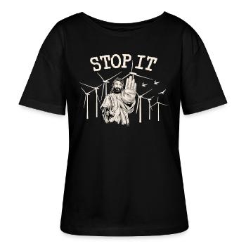 Stopp Windkraft - Jesus gegen Windenergie - Stanley/Stella Relaxed Rundhals Frauen Bio-T-Shirt SERENA - Schwarz - Vorne - Anna (173cm)