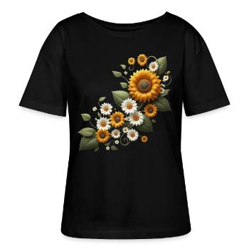 Sonnenblumenranke Margeriten Sonnenblume floral - Stanley/Stella Relaxed Rundhals Frauen Bio-T-Shirt SERENA - Schwarz - Vorne - Anna (173cm)