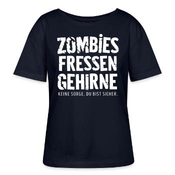 Zombies eat brains - Stanley/Stella SERENA Relaxed Women’s Organic Round Neck T-shirt - navy - Front - Anna (173cm)