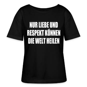 nur liebe und respekt können die welt heilen - Stanley/Stella Relaxed Rundhals Frauen Bio-T-Shirt SERENA - Schwarz - Vorne - Anna (173cm)