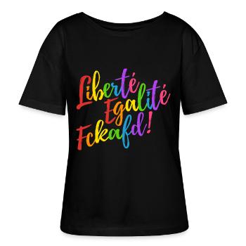 Liberté Egalité Fckafd - Gegen AFD, gegen rechts - Stanley/Stella Relaxed Rundhals Frauen Bio-T-Shirt SERENA - Schwarz - Vorne - Anna (173cm)