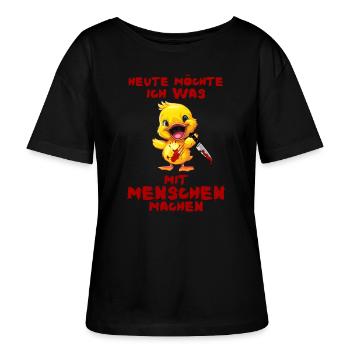 Heute mit Menschen machen - Ente mit Messer - Stanley/Stella Relaxed Rundhals Frauen Bio-T-Shirt SERENA - Schwarz - Vorne - Anna (173cm)