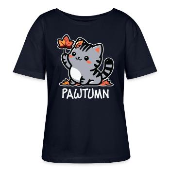 Pawtumn – Cute Autumn Cat Outfit - Stanley/Stella SERENA Relaxed Women’s Organic Round Neck T-shirt - navy - Front - Anna (173cm)