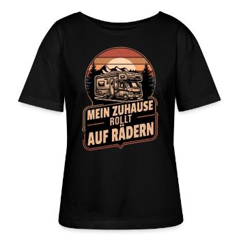 Zuhause Rollt Auf Rädern Wohnmobil Retro Camper - Stanley/Stella Relaxed Rundhals Frauen Bio-T-Shirt SERENA - Schwarz - Vorne - Anna (173cm)