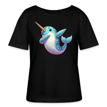Narval, Baleine, Créature Marine, Licorne, Océan - T-shirt bio à col rond SERENA Stanley/Stella Femme - noir - Devant - Anna (173cm)