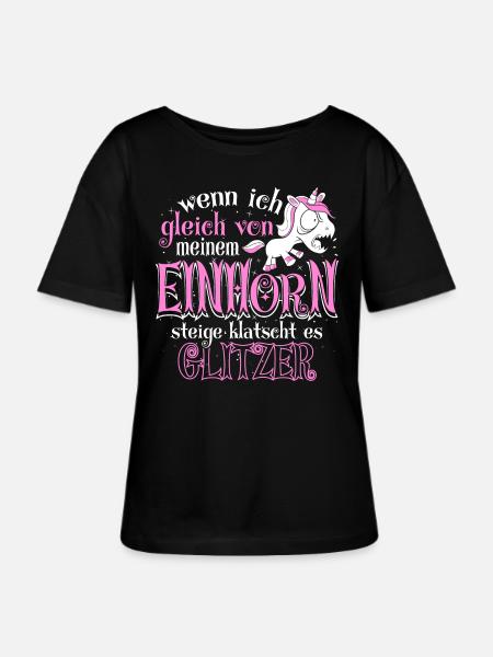 Einhorn Glitzer - Stanley/Stella Relaxed Rundhals Frauen Bio-T-Shirt SERENA - Schwarz