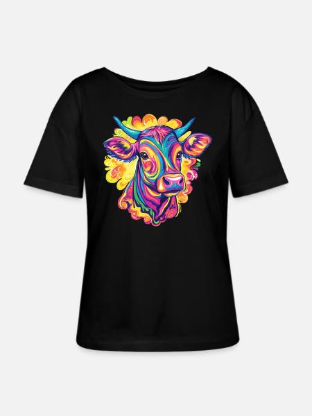 Bunte Kuh im Farbwirbel - Stanley/Stella Relaxed Rundhals Frauen Bio-T-Shirt SERENA - Schwarz
