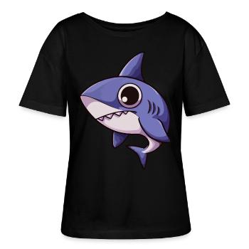 Kawaii Cartoon Hai mit großen Augen – Niedliche Meereskunst - Stanley/Stella Relaxed Rundhals Frauen Bio-T-Shirt SERENA - Schwarz - Vorne - Anna (173cm)