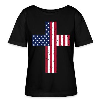 USA Cross Flag - Stanley/Stella SERENA Relaxed Women’s Organic Round Neck T-shirt - black - Front - Anna (173cm)