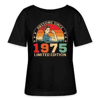 1975 Kvinders fødselsdag Limited Edition Vintage - Stanley/Stella Relaxed SERENA økologisk T-shirt til damer med rund hals - sort - Foran - Anna (173cm)