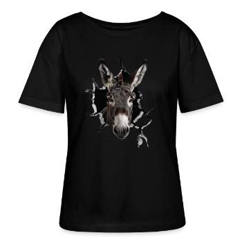 Âne - T-shirt bio à col rond SERENA Stanley/Stella Femme - noir - Devant - Anna (173cm)