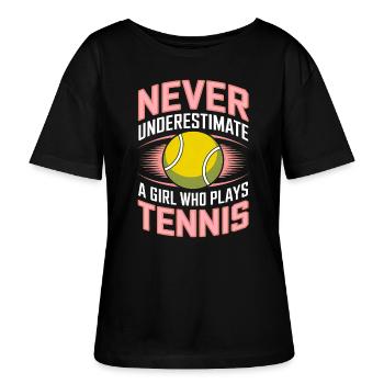 Tennis Spruch Mädchen Lustiges Tennis Geschenk - Stanley/Stella Relaxed Rundhals Frauen Bio-T-Shirt SERENA - Schwarz - Vorne - Anna (173cm)