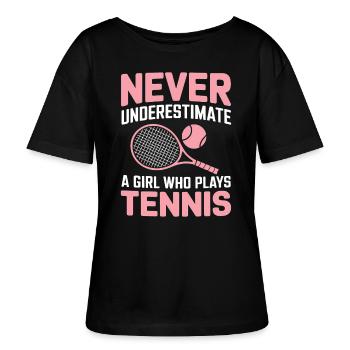 Tennis Spruch Mädchen Lustiges Tennis Geschenk - Stanley/Stella Relaxed Rundhals Frauen Bio-T-Shirt SERENA - Schwarz - Vorne - Anna (173cm)