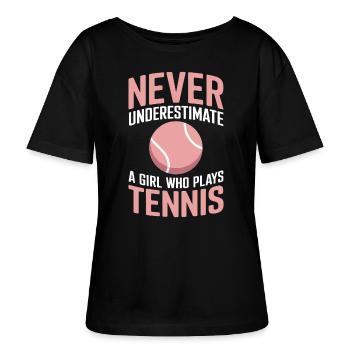 Tennis Spruch Mädchen Lustiges Tennis Geschenk - Stanley/Stella Relaxed Rundhals Frauen Bio-T-Shirt SERENA - Schwarz - Vorne - Anna (173cm)